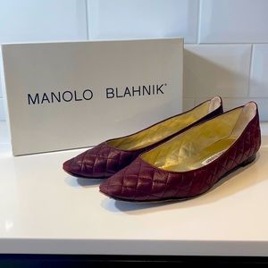 Manolo Blahnik Burgundy Quilted Flat 10B